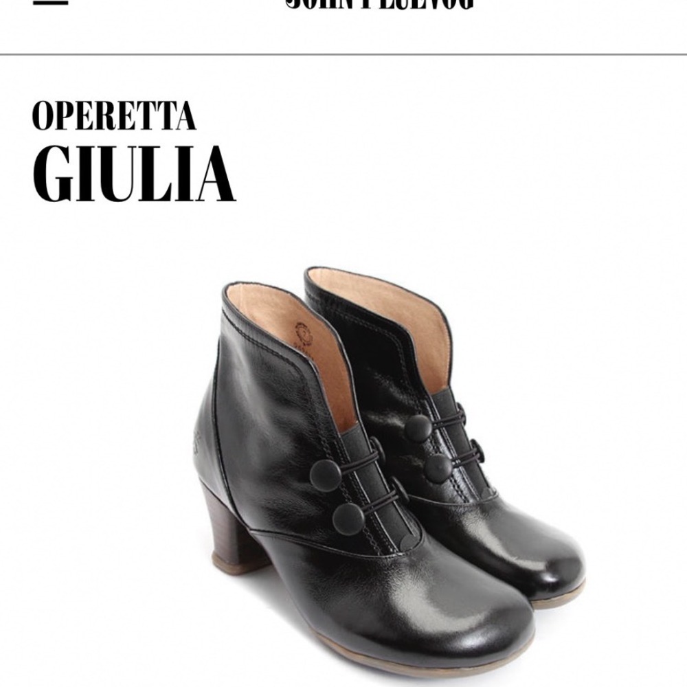 John Fluevog Operetta Giulia Black Leather Button Ankle Boots Portuguese Made